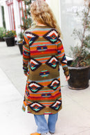 Plus Olive Aztec Duster Cardigan