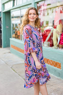 Give Your All Taupe & Lavender Paisley Ruffle Hem Midi Dress (Open Pack)