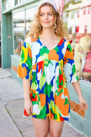 Bright Thoughts Green Floral Print V Neck Babydoll Dress (Open Pack)
