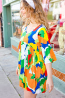 Bright Thoughts Green Floral Print V Neck Babydoll Dress (Open Pack)