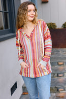 Be Bold Coral & Sienna Stripe Pullover Notched Neck Hoodie (Open Pack)