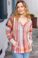 Be Bold Coral & Sienna Stripe Pullover Notched Neck Hoodie (Open Pack)