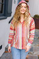 Be Bold Coral & Sienna Stripe Pullover Notched Neck Hoodie (Open Pack)