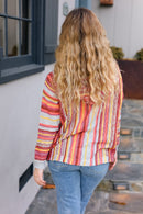 Be Bold Coral & Sienna Stripe Pullover Notched Neck Hoodie (Open Pack)