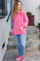 Ready to Relax Hot Pink Half Zip French Terry Hoodie (Open Pack)