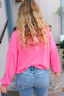 Ready to Relax Hot Pink Half Zip French Terry Hoodie (Open Pack)