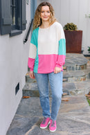The Slouchy Mint & Pink Drop Shoulder Terry Color Block Top (Open Pack)