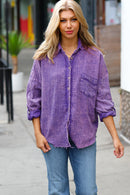 Violet Washed Cotton Gauze Button Down Shirt (Open Pack)