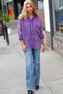 Violet Washed Cotton Gauze Button Down Shirt (Open Pack)