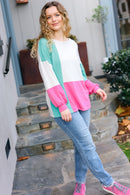 The Slouchy Mint & Pink Drop Shoulder Terry Color Block Top (Open Pack)