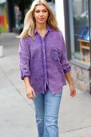 Violet Washed Cotton Gauze Button Down Shirt (Open Pack)