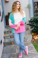 The Slouchy Mint & Pink Drop Shoulder Terry Color Block Top (Open Pack)
