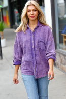 Violet Washed Cotton Gauze Button Down Shirt (Open Pack)