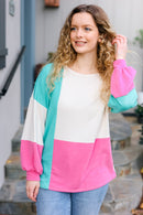The Slouchy Mint & Pink Drop Shoulder Terry Color Block Top (Open Pack)