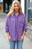 Violet Washed Cotton Gauze Button Down Shirt (Open Pack)
