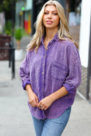 Violet Washed Cotton Gauze Button Down Shirt (Open Pack)