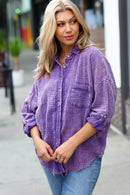 Violet Washed Cotton Gauze Button Down Shirt (Open Pack)