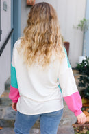 The Slouchy Mint & Pink Drop Shoulder Terry Color Block Top (Open Pack)