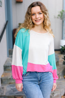 The Slouchy Mint & Pink Drop Shoulder Terry Color Block Top (Open Pack)