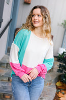 The Slouchy Mint & Pink Drop Shoulder Terry Color Block Top (Open Pack)