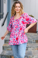 Feeling Femmi Pink & Fuchsia Floral Peplum Woven Top (Open Pack)