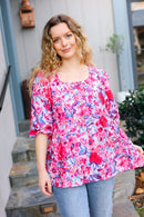 Feeling Femmi Pink & Fuchsia Floral Peplum Woven Top (Open Pack)