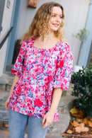 Feeling Femmi Pink & Fuchsia Floral Peplum Woven Top (Open Pack)