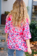Feeling Femmi Pink & Fuchsia Floral Peplum Woven Top (Open Pack)