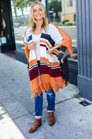Follow Me Rust Multicolor Stripe Tassel Fringe Open Poncho (Open Pack)