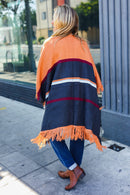 Follow Me Rust Multicolor Stripe Tassel Fringe Open Poncho (Open Pack)