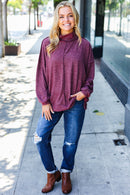 Weekend Ready Burgundy Brushed Mlange Mock Neck Sweater (Open Pack)