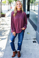 Weekend Ready Burgundy Brushed Mlange Mock Neck Sweater (Open Pack)