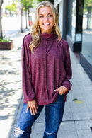 Weekend Ready Burgundy Brushed Mlange Mock Neck Sweater (Open Pack)