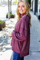 Weekend Ready Burgundy Brushed Mlange Mock Neck Sweater (Open Pack)