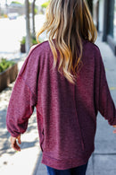 Weekend Ready Burgundy Brushed Mlange Mock Neck Sweater (Open Pack)