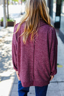 Weekend Ready Burgundy Brushed Mlange Mock Neck Sweater (Open Pack)