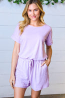 Lavender Brushed Knit Elastic Waist Pocketed Romper (Open Pack)
