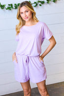 Lavender Brushed Knit Elastic Waist Pocketed Romper (Open Pack)