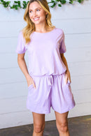 Lavender Brushed Knit Elastic Waist Pocketed Romper (Open Pack)