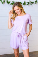 Lavender Brushed Knit Elastic Waist Pocketed Romper (Open Pack)