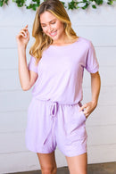 Lavender Brushed Knit Elastic Waist Pocketed Romper (Open Pack)