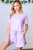 Lavender Brushed Knit Elastic Waist Pocketed Romper (Open Pack)