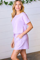Lavender Brushed Knit Elastic Waist Pocketed Romper (Open Pack)