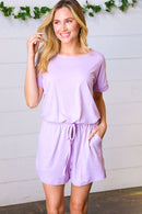 Lavender Brushed Knit Elastic Waist Pocketed Romper (Open Pack)