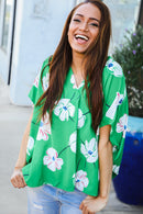 Green Floral Woven Top