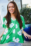 Green Floral Woven Top