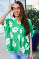 Green Floral Woven Top