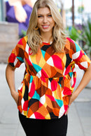 Teal & Mustard Geo Print Drop Shoulder Babydoll Top (Open Pack)