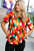 Teal & Mustard Geo Print Drop Shoulder Babydoll Top (Open Pack)