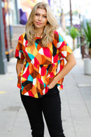 Teal & Mustard Geo Print Drop Shoulder Babydoll Top (Open Pack)